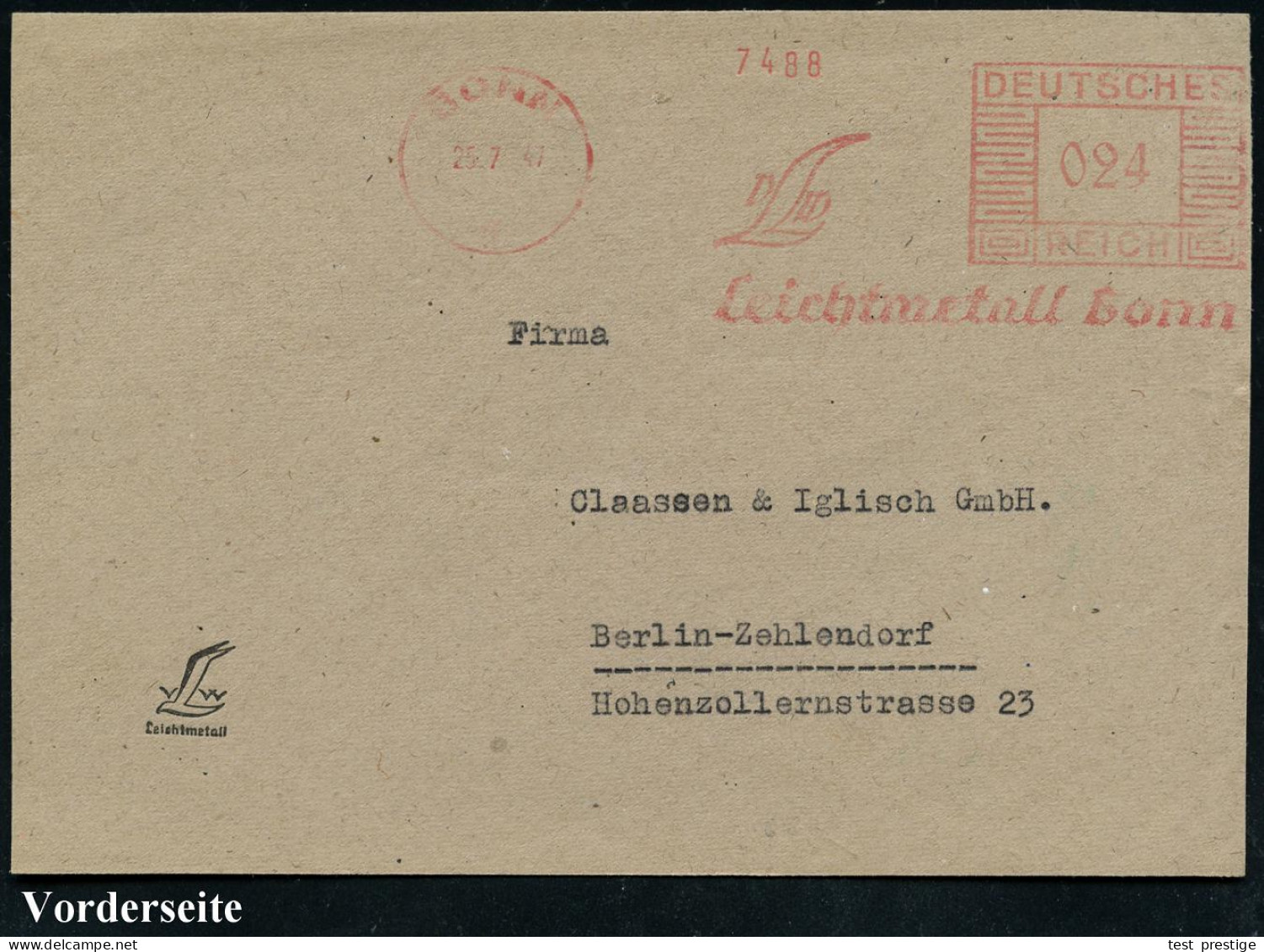 BONN/ 1/ Leichtmetall Bonn 1947 (25.7.) AFS Francotyp "Mäanderrechteck", Unverändert Weiterverwendet Mit Inschrift "DEUT - Otros & Sin Clasificación