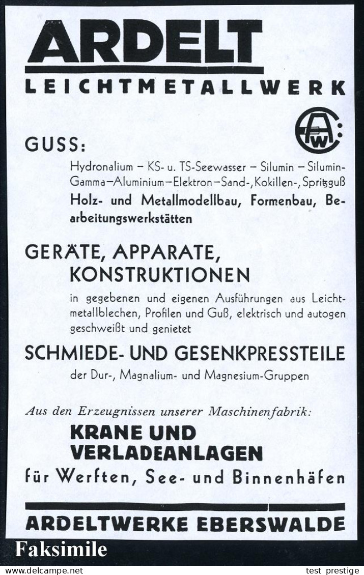 EBERSWALDE/ 1/ Ardeltwerke 1943 (14.10.) Seltener AFS Francotyp (Monogr.-Logo) Motivgl. Firmen-Bf. = Leichtmetallbau Für - Other & Unclassified