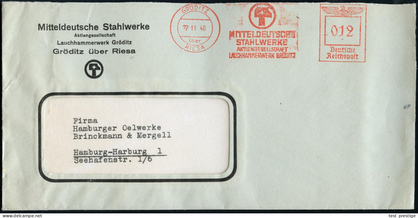 GRÖDITZ/ über/ RIESA/ MITTELDEUTSCHE/ STAHLWERKE/ AG/ LAUCHHAMMERWERK GRÖDITZ 1940 (22.11.) AFS Francotyp "Reichsadler", - Sonstige & Ohne Zuordnung