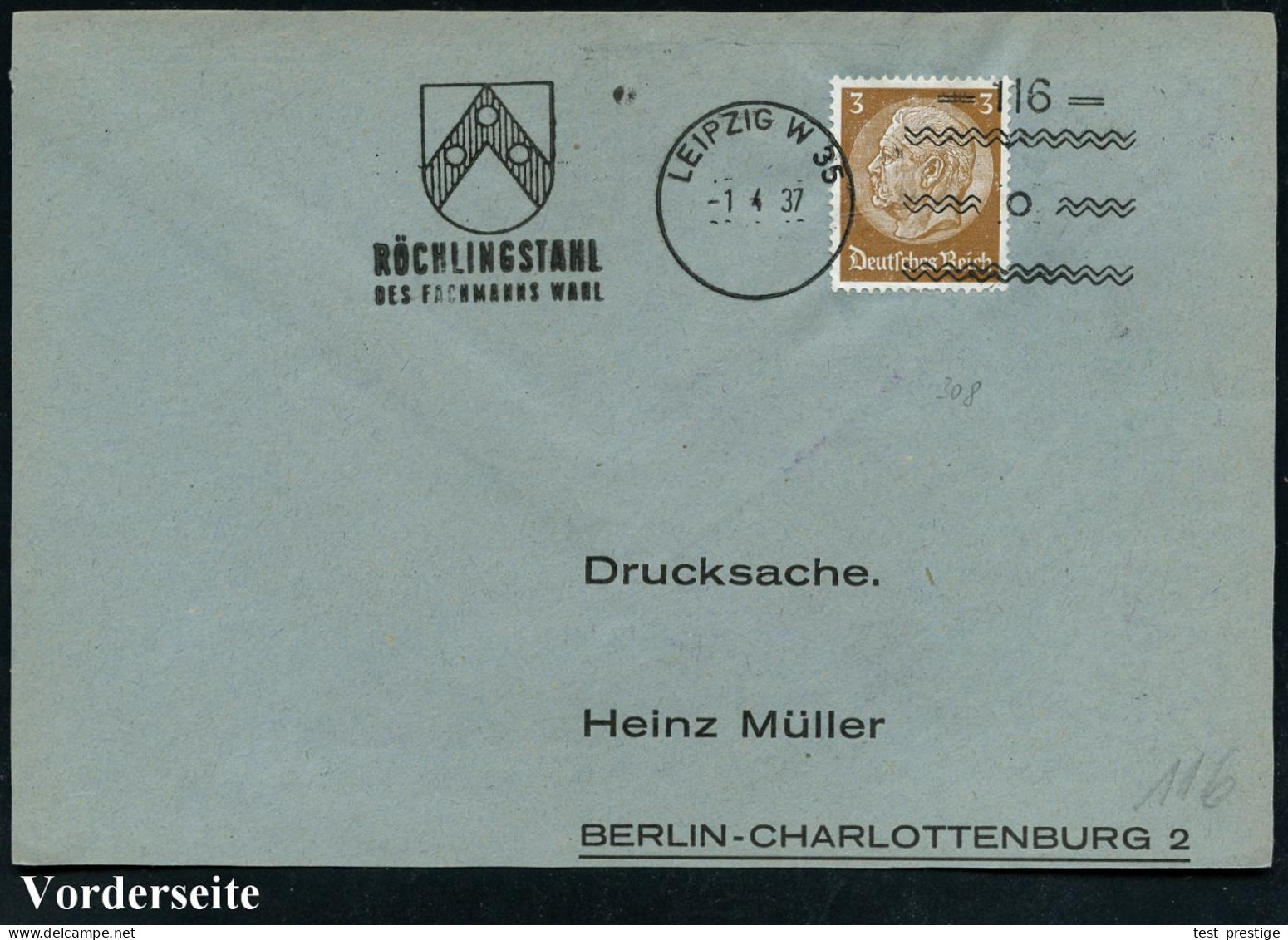 LEIPZIG W 35/ =116=/ RÖCHLINGSTAHL.. 1936 (1.4.) Seltener Freimarkenstempel Mit Kennung = Frankier-Apparat Zur Vorausent - Autres & Non Classés