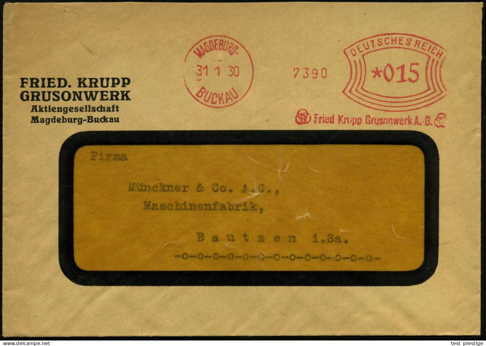 MAGDEBURG-/ BUCKAU/ Fried.Krupp Grusonwerk AG 1930 (31.1.) AFS Francotyp "Bogenrechteck" = Firmen-Logo 3 Ringe , Klar Ge - Other & Unclassified