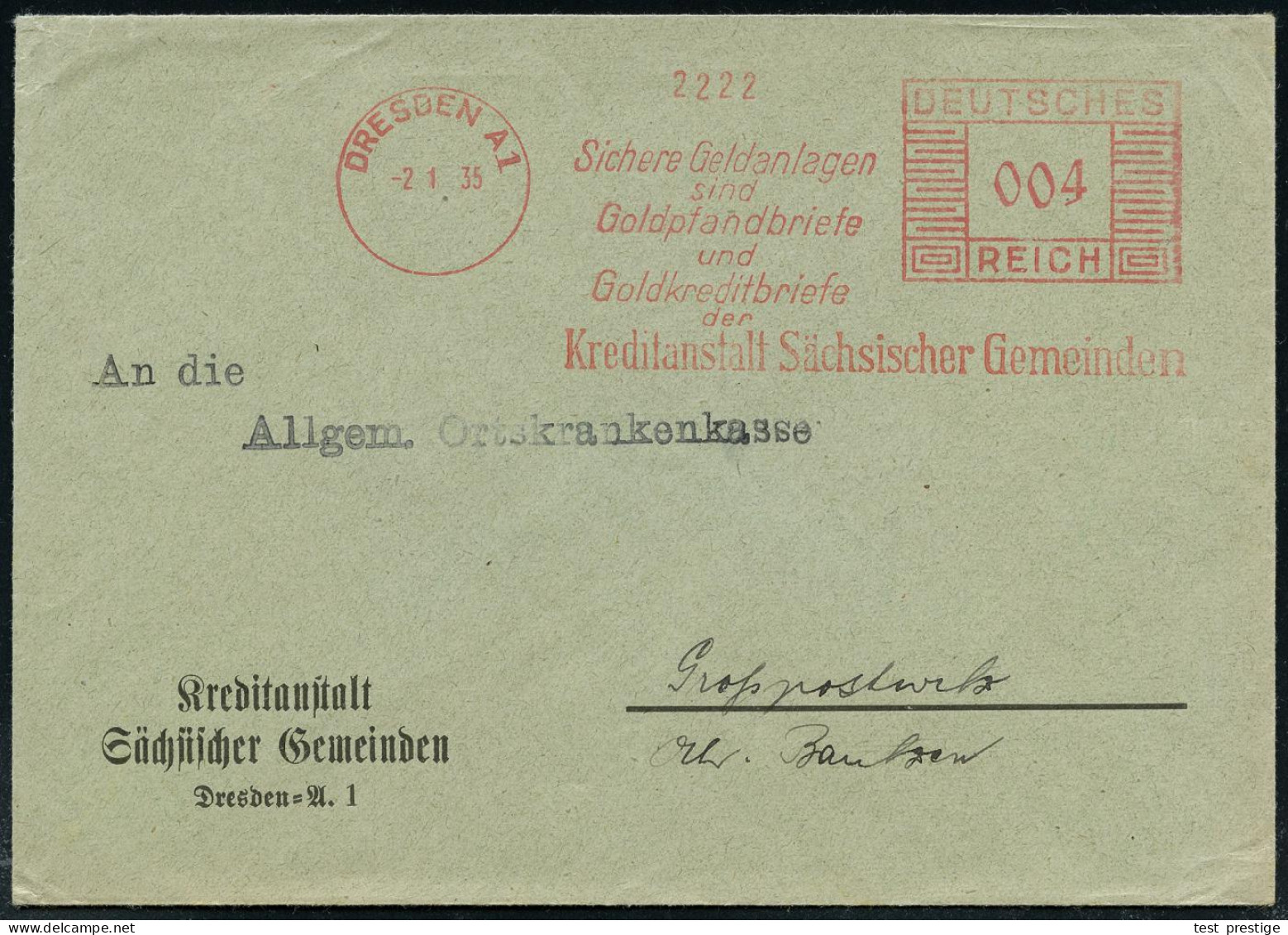 DRESDEN A1/ Sichere Geldanlagen/ Sind/ Goldpfandbriefe/ U./ Goldkreditbriefe/ Der Kreditanstalt Sächs.Gemeinden 1935 (2. - Other & Unclassified