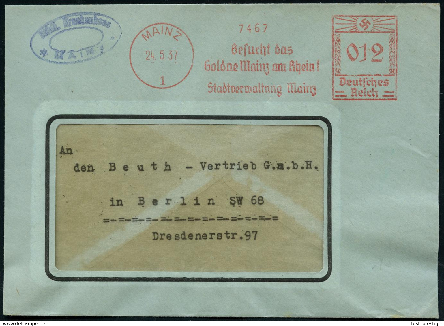 MAINZ/ 1/ Besucht Das/ Goldene Mainz Am Rhein!/ Stadtverwaltung 1937 (24.5.) AFS Francotyp Auf Kommunal-Bf. + HdN: Städt - Other & Unclassified