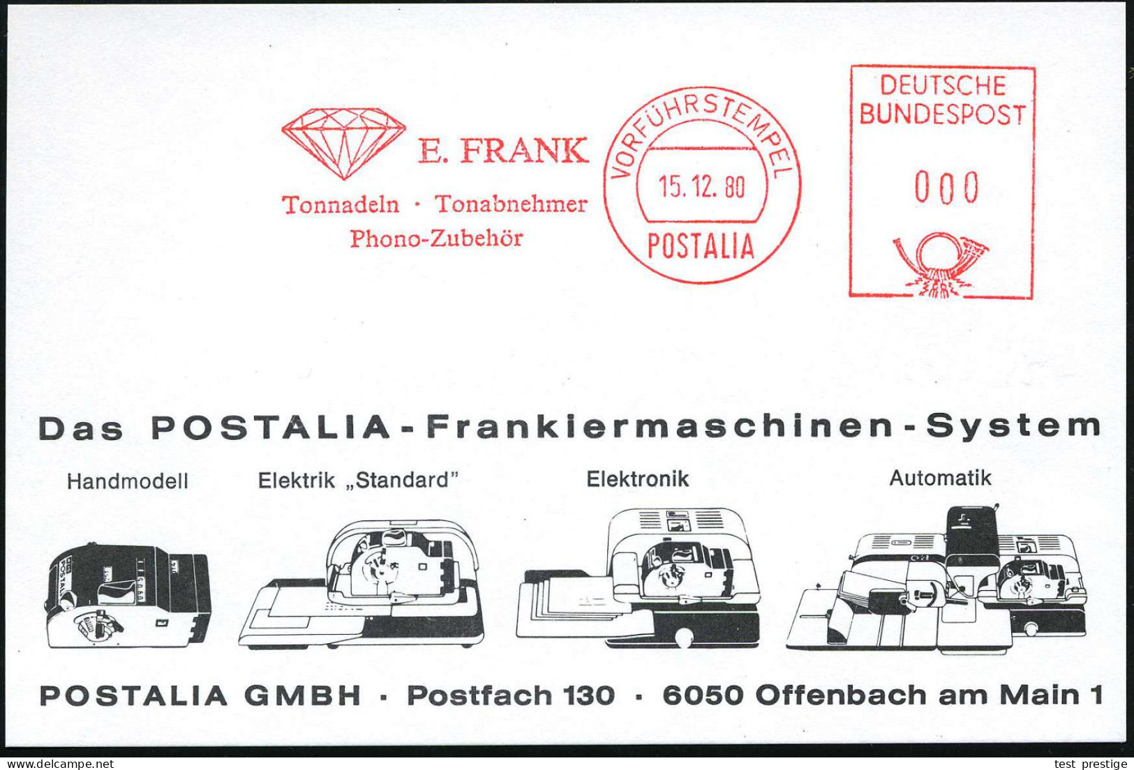 B.R.D. 1980 (15.12.) AFS: VORFÜHRSTEMPEL/POSTALIA/E.FRANK/Tonnadeln-Tonabnehmer.. = Diamant (Tonabnehmer Für Schallplatt - Other & Unclassified