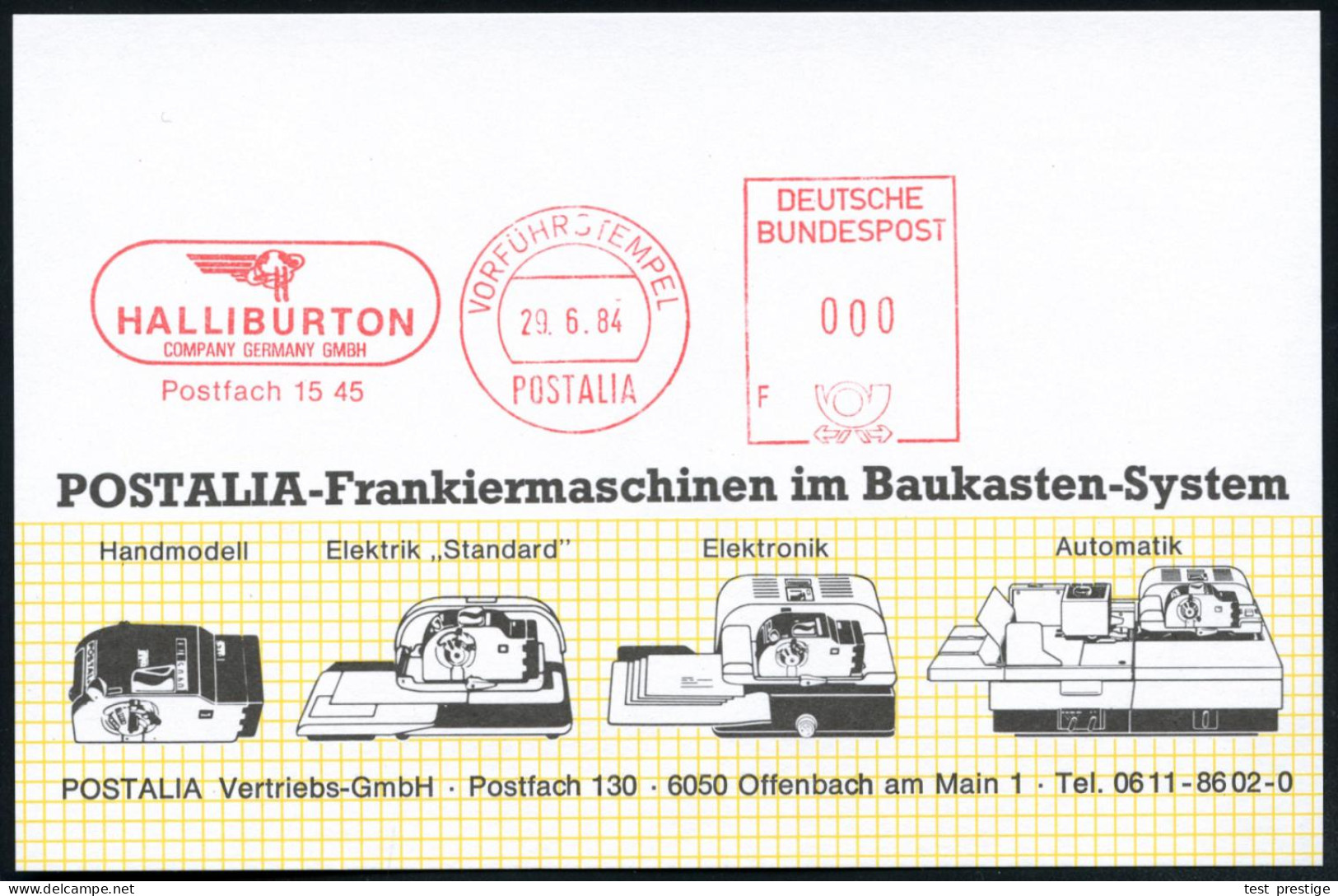 Celle 1984 (29.6.) AFS.: VORFÜHRSTEMPEL/POSTALIA/F/HALLIBURTON.. Mit Firmenlogo, Berüchtigte US-Firma, Vorstands-vorsitz - Oil