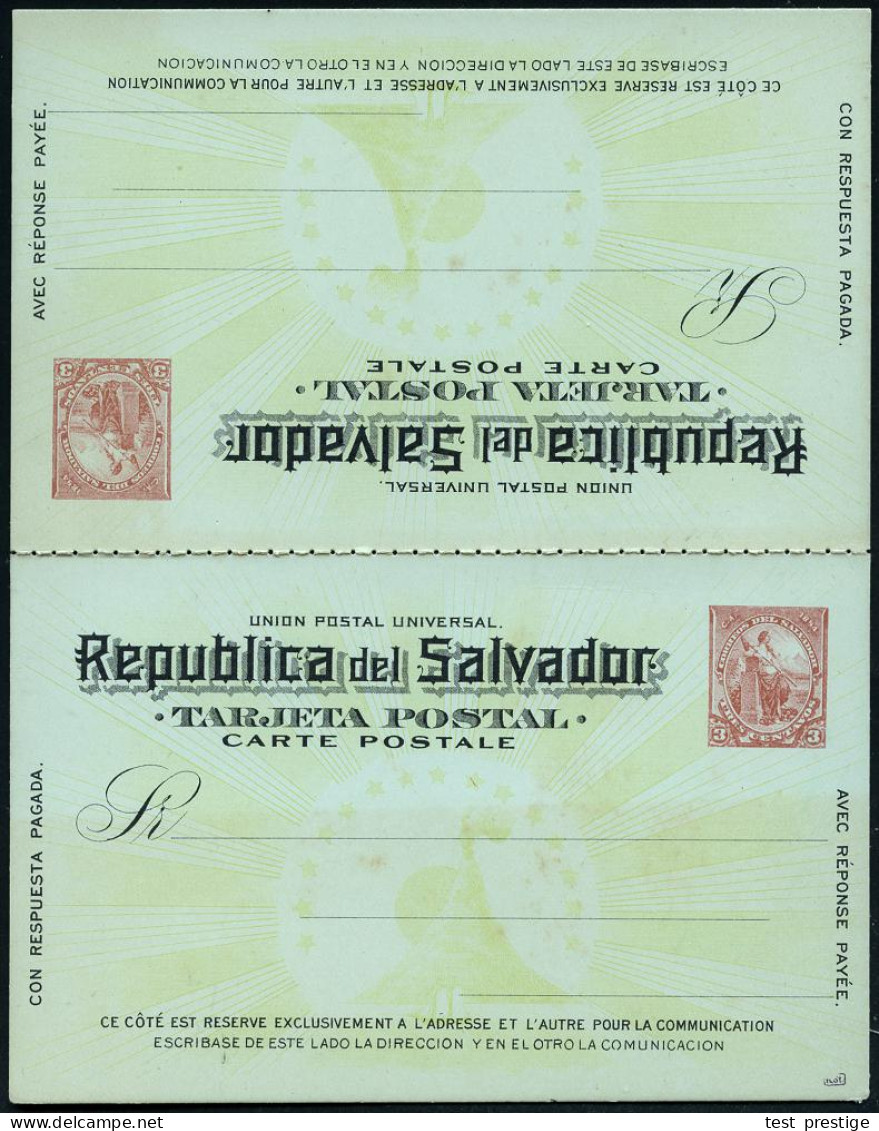 EL SALVADOR 1894 3 C. + 3 C. P, Liberty, Rot: Allegorie Mit Vulkan "San Miguel" Mit Antwortkt. (gl. Motiv!) Anhängend, U - Volcanes
