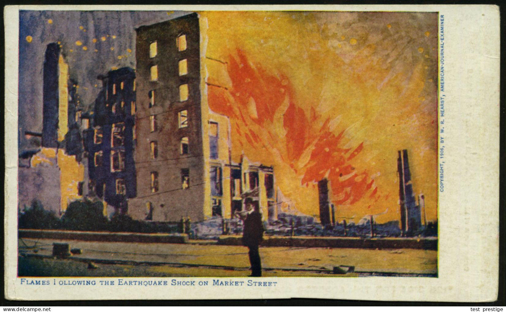 U.S.A. 1907 Color-Ak.: San Francisco, Earthquake Shock On Market Street (Feuer Durch Erdbeben) Ungebr. (Hearst-Verlag) - - Volcans