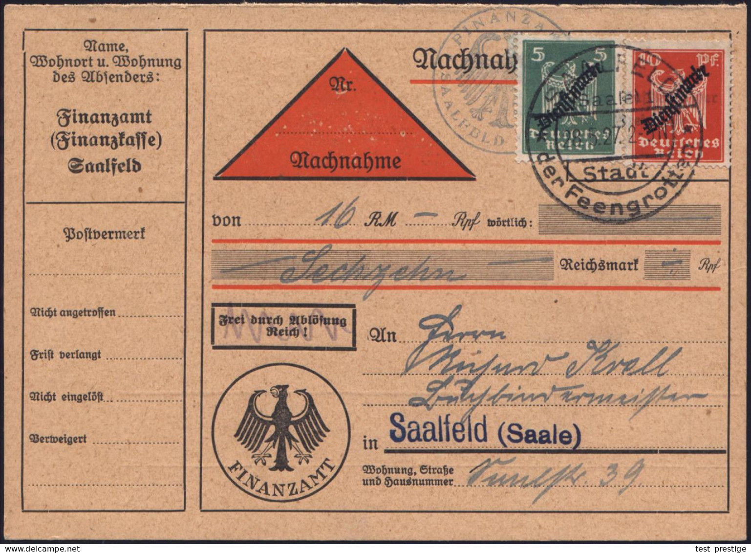 SAALFELD/ (Saale) 1/ Stadt/ *der Feengrotten* 1927 (28.5.) HWSt Auf Dienst 5 Pf. U. 10 Pf. Adler (Mi.D 106/07) Klar A. I - Sonstige & Ohne Zuordnung