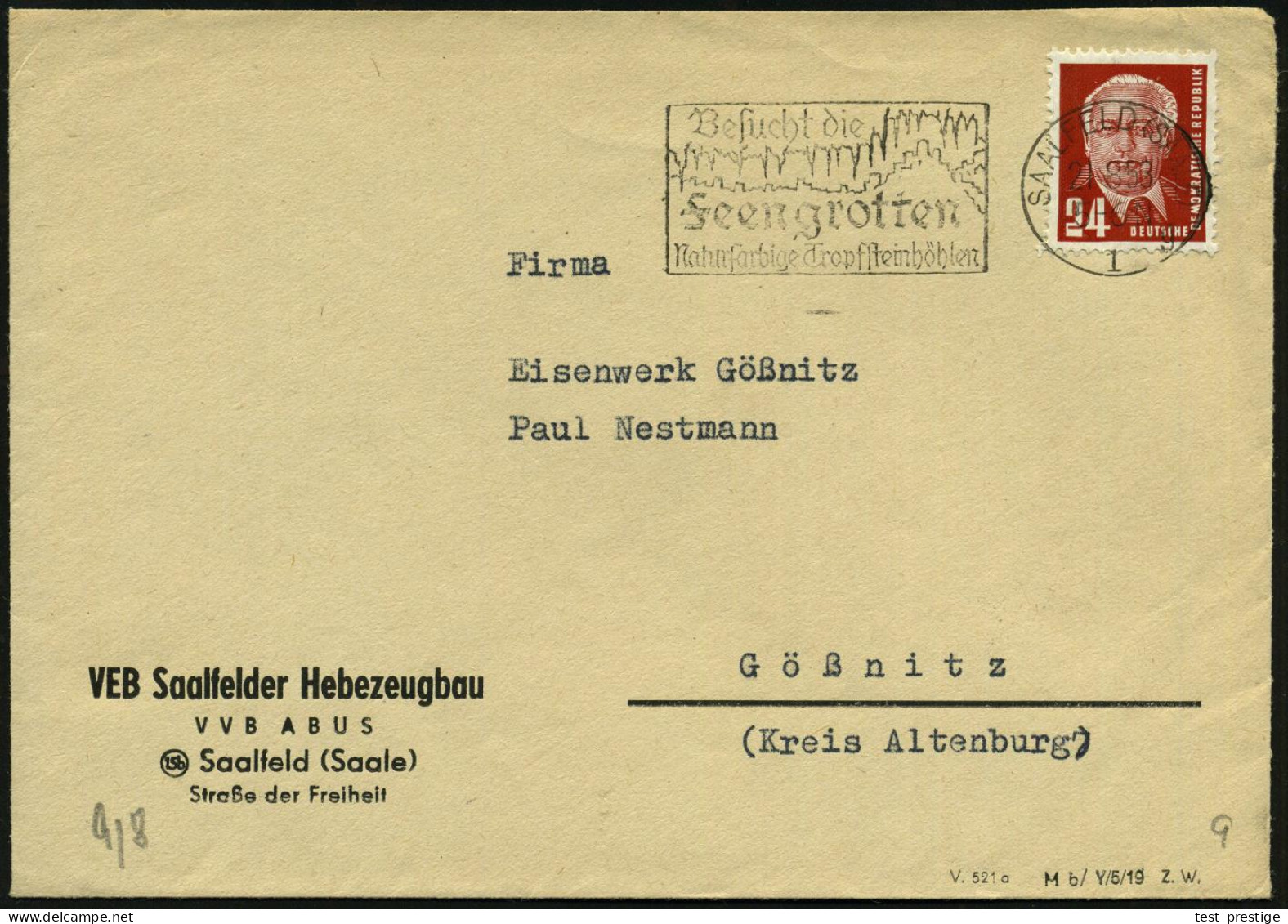 SAALFELD (SAALE)/ 1/ G/ ..Feengrotten/ Naturfarbige Tropfsteinhöhlen 1953 (21.8.) Dekorativer MWSt = Tropfstein-Höhle (m - Other & Unclassified