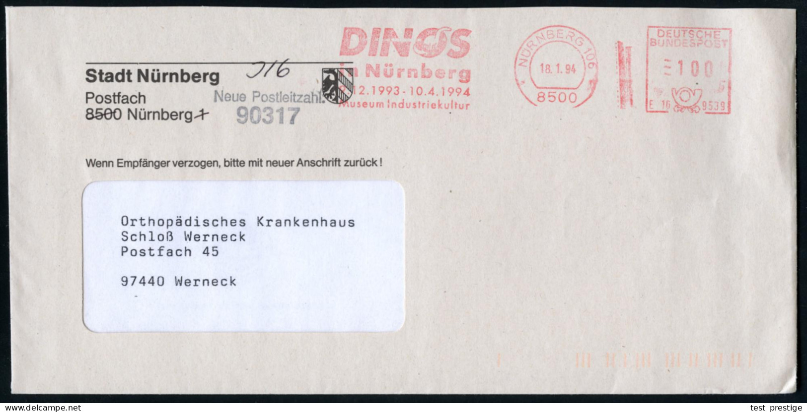 8500 NÜRNBERG 106/ E10 9539/ DINOS/ In Nürnberg/ 9.12.1993-10.4.1994/ Museum Industriekultur 1994 (18.1.) Seltener AFS = - Autres & Non Classés