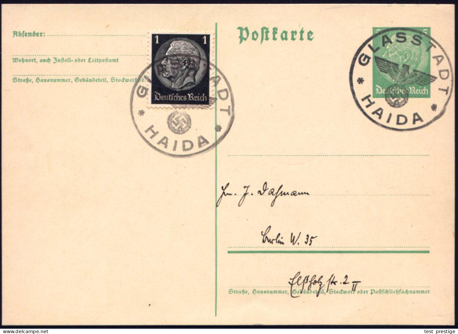 HAIDA/ GLASSTADT 1938 (Okt.) 1K-Notstempel Ohne Datum Mit Hakenkreuzadler = "Befreiungsstempel" Sudetenbesetzung! 2x Kla - Vidrios Y Vitrales