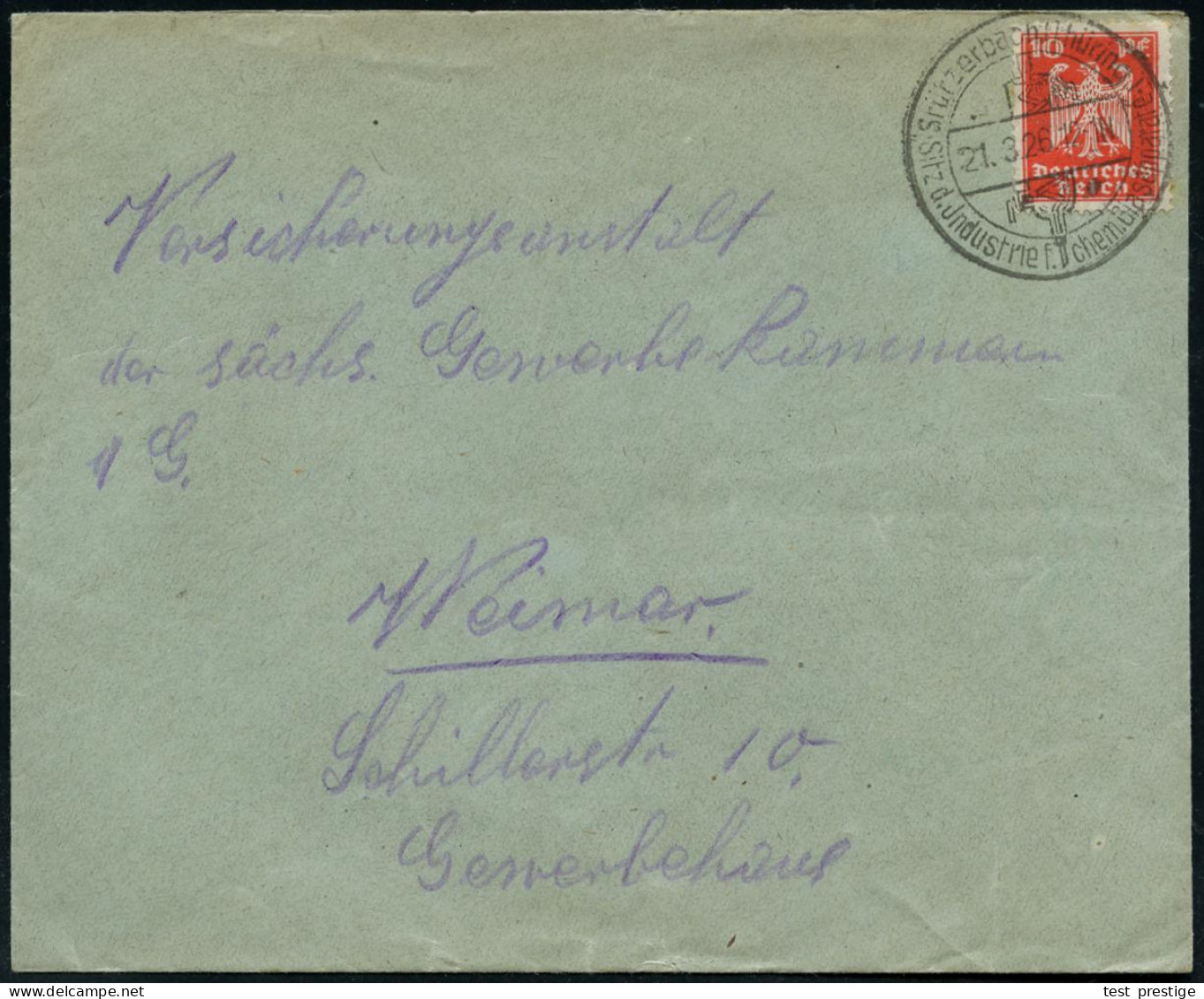 Stützerbach(Thüring.)/ Sitz D.Jndustrie F.chem.Glasapparate 1926 (21.3.) HWSt = Destillierapparat,  Klar Gest. Bedarfsbf - Vidrios Y Vitrales