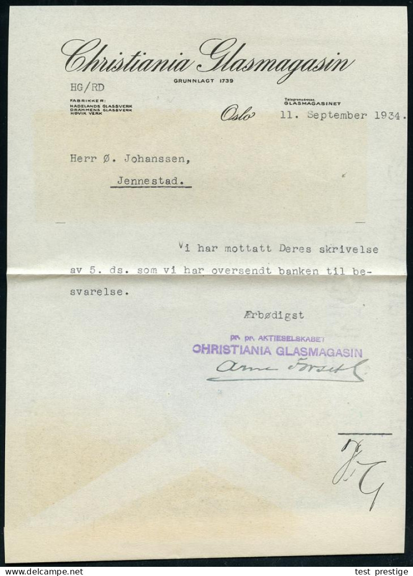 NORWEGEN 1931 (11.9.) AFS: OSLO/*/98/CHRISTIANIA GLASMAGASIN/GRUNNL 1739.. , Ekorativer Firmenbf.: Firmenlogo Glas-Later - Glasses & Stained-Glasses