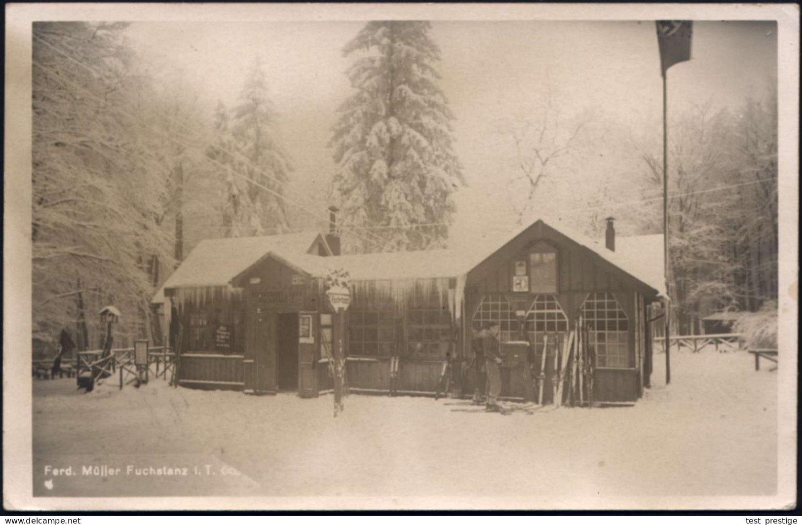 FALKENSTEIN/ über/ KÖNIGSTEIN/ (TAUNUS)/ Luftkurort.. 1939 (16.1.) HWSt (Burg Falkenstein) + Roter HdN: Fuchstanz I. Tau - Chiens