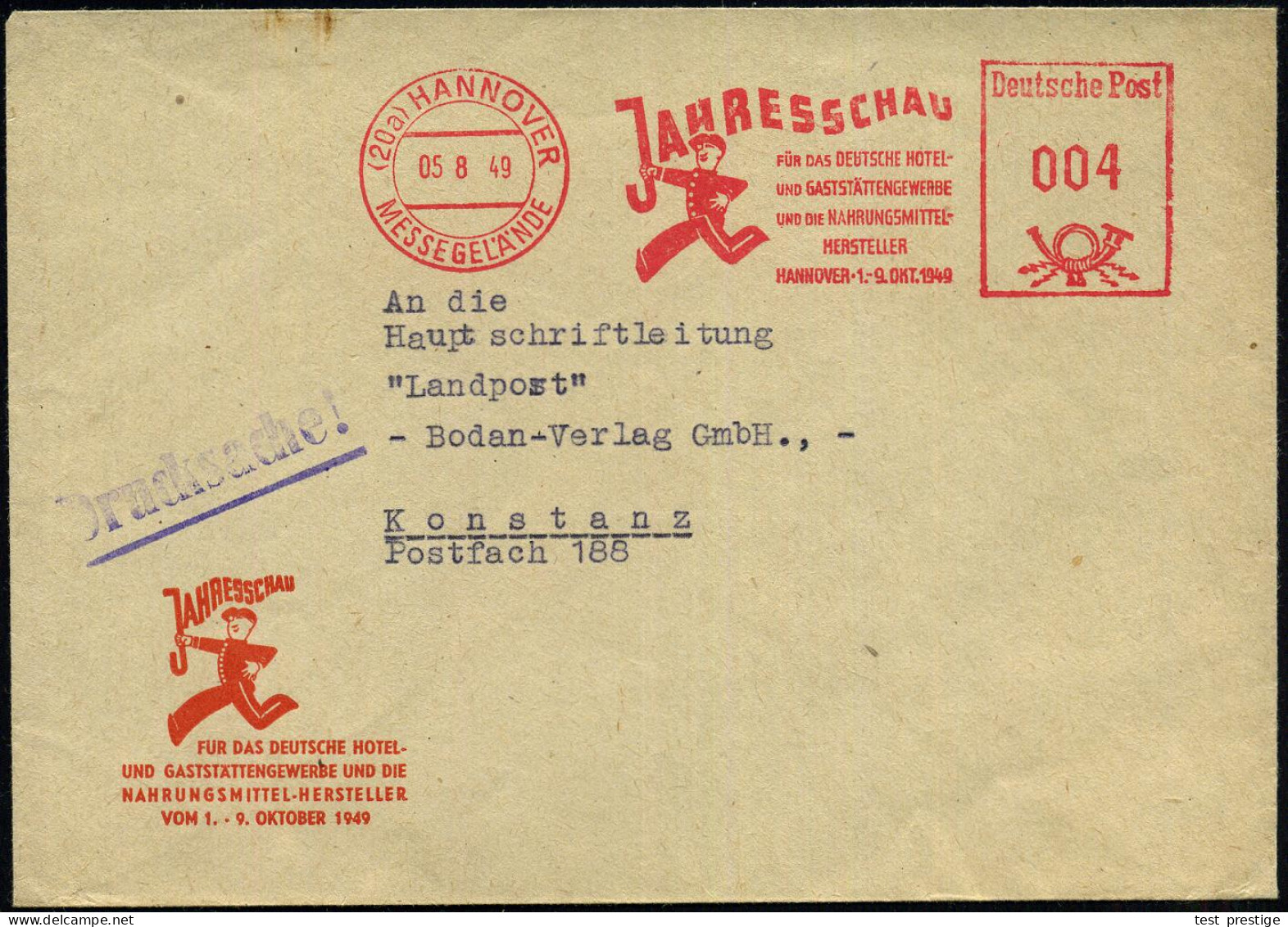 (20a) HANNOVER/ MESSEGELÄNDE/ JAHRESSCHAU/ FÜR DAS DEUTSCHE HOTEL-/ U.GASTSTÄTTENGEWER-BE../  1.-9.OKT. 1949 (5.8.) Selt - Autres