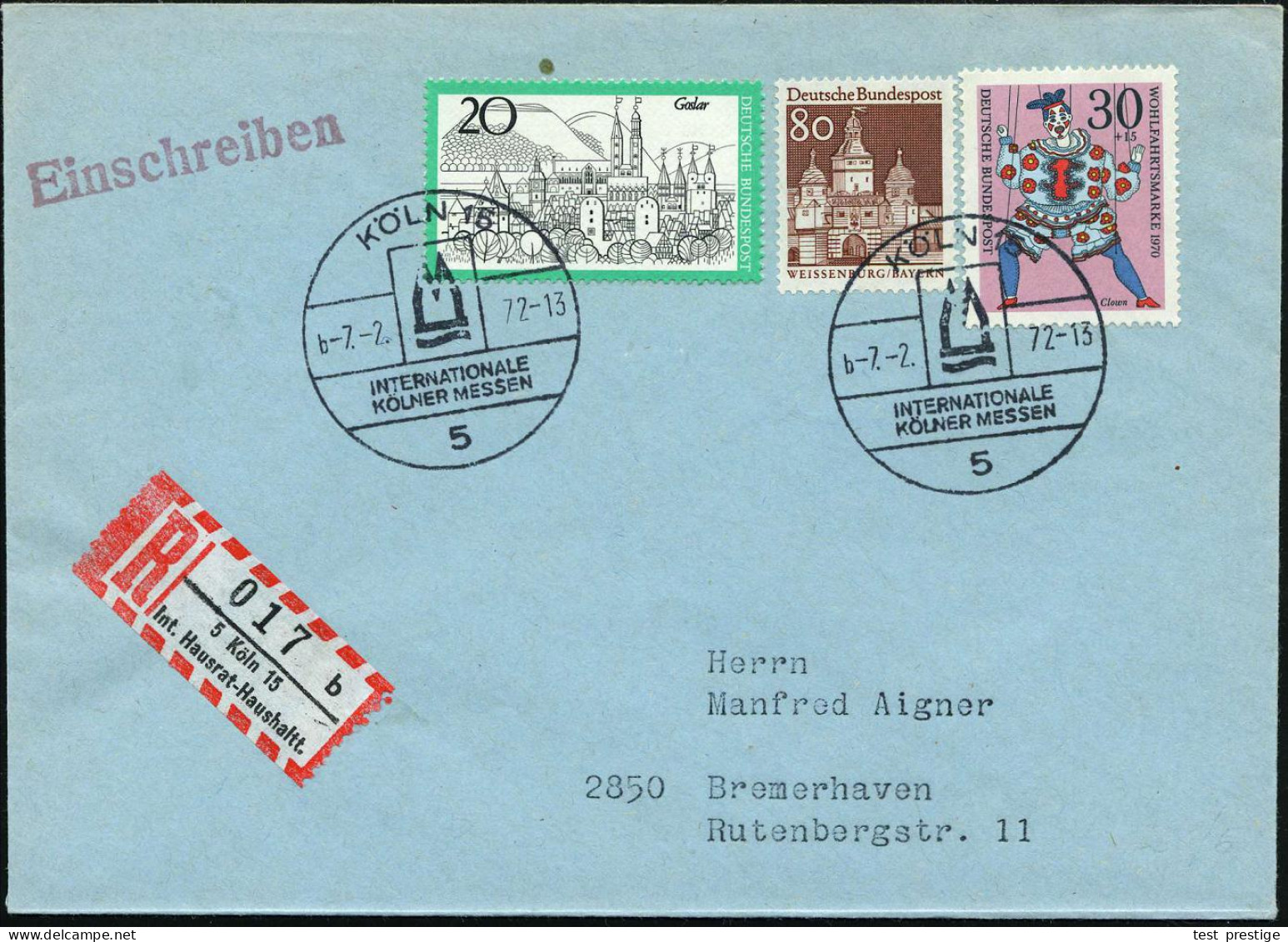 5 KÖLN 15/ INT./ KÖLNER MESSEN 1972 (7.2.) SSt + Sonder-RZ: 5 Köln 15/b/Int. Hausrat - Haushaltt.(echnik) (NEZ Kat. Nr.2 - Other