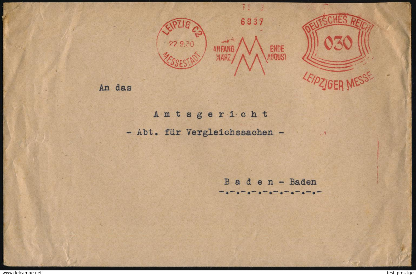 LEIPZIG C2/ MESSESTADT/ ANFANG MÄRZ/ MM/ ENDE AUGUST/ LEIPZIGER MESSE 1930 (22.9.) AFS Francotyp 030 Pf. (Messe-Monogr.) - Other