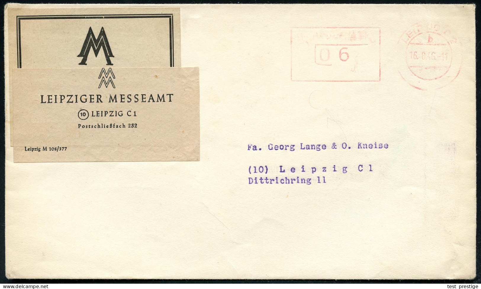 LEIPZIG C2/ B 1946 (16.8.) Aptierter PFS 06 Pf. "REICHSMESSESTADT" Entfernt, Desgl. Adler U. Hakenkreuz , Ortsbf. Des Me - Otros