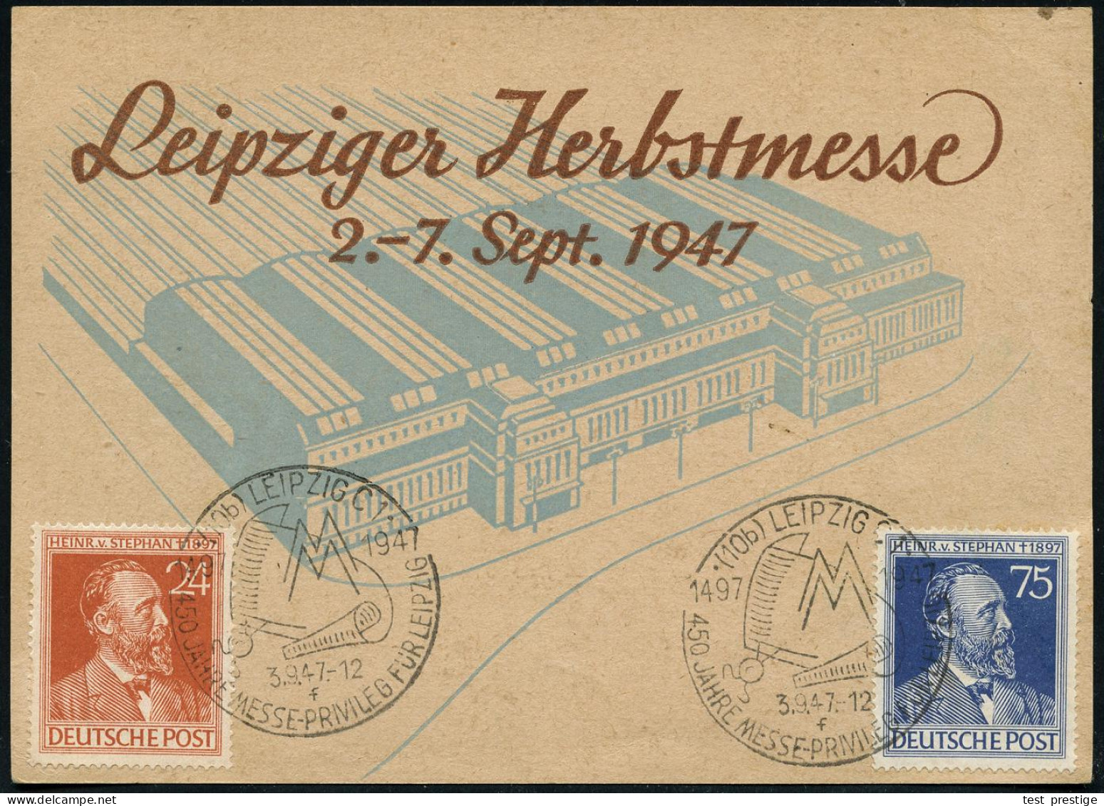 (10b) LEIPZIG C1/ F/ 450 JAHRE MESSEPRIVILEG.. 1947 (3.9.) SSt = Privileg-Dokument 2x Rs. Auf Zweifarbiger Messe-Sonder- - Sonstige