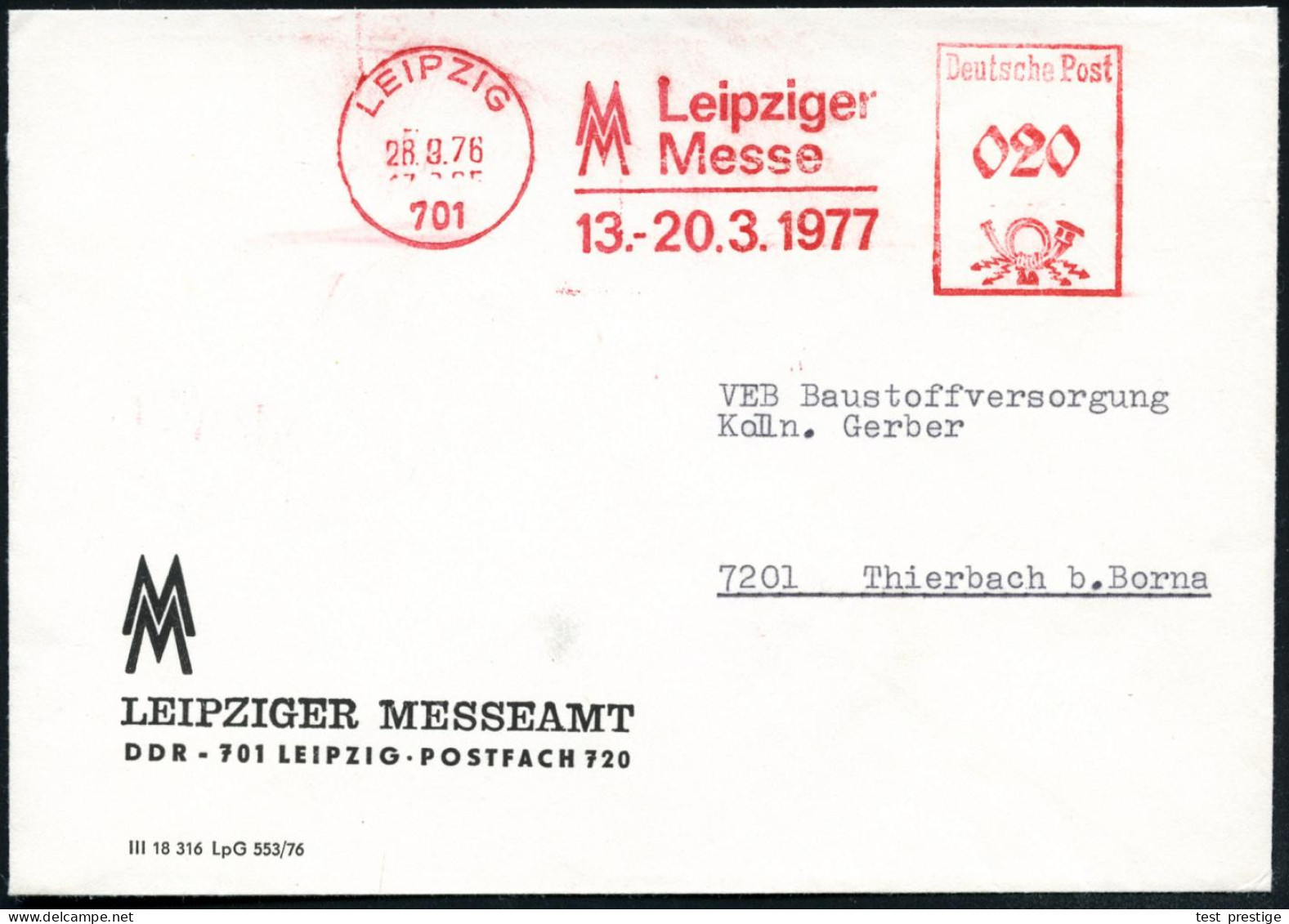 701 LEIPZIG/ MM/ Leipz./ Messe/ 13.-20.3. 1977 (28.9.) AFS Francotyp (Messe-Monogr.) Klar Klar Auf Motivgl. Messeamts-Bf - Sonstige