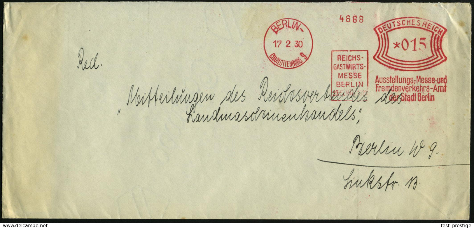 BERLIN-/ CHARLOTTENBURG 9/ REICHS-/ GASTWIRTS-/ MESSE/ 23.-27.MÄRZ 1930/ Ausstellungs-,Messe-..Amt 1930 (17.2.) Seltener - Autres