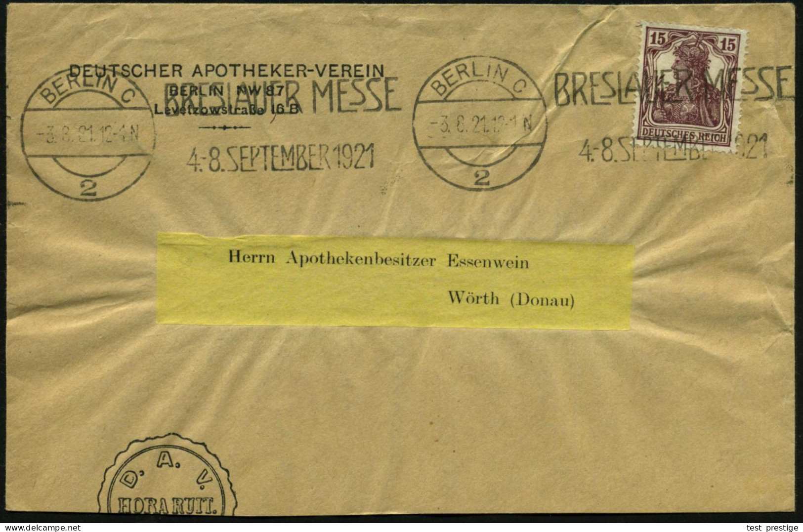 BERLIN C/ 2/ BRESLAUER MESSE/ 4.-8.SEPT. 1921 (3.8.) Seltener, Aptierter Band-MWSt = Sterne Entfernt! Auf Germania-Frank - Otros