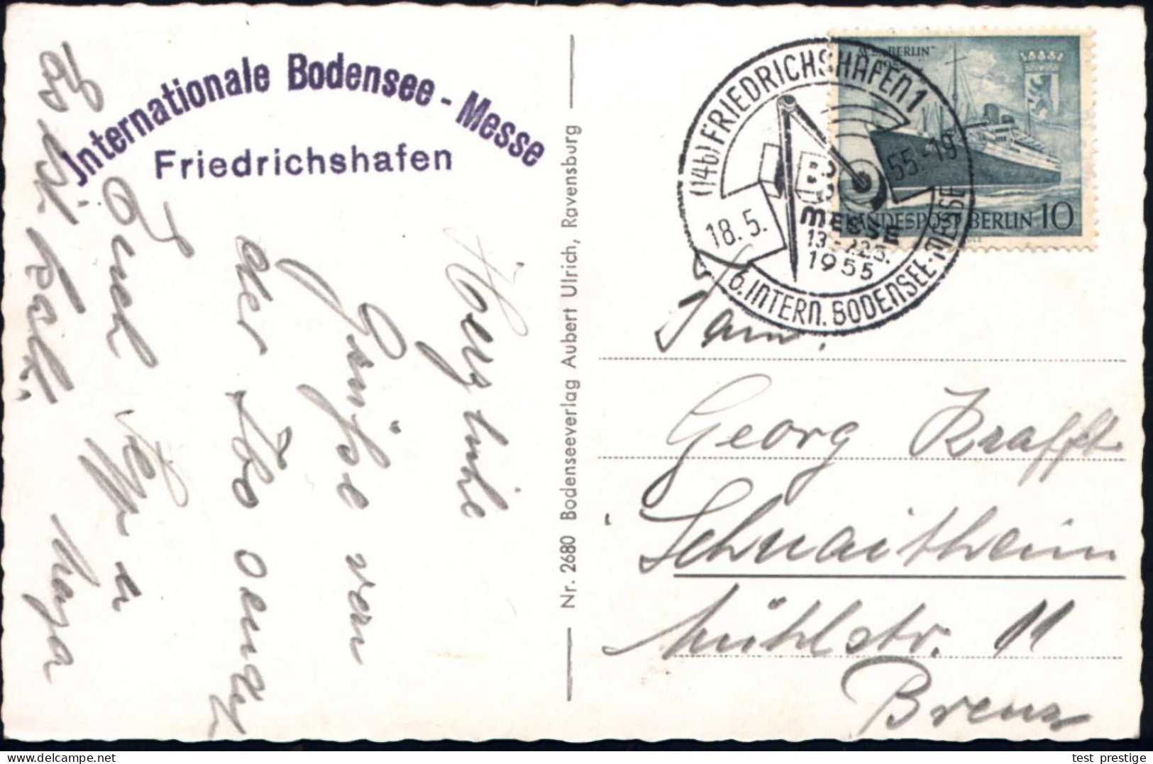 (14b) FRIEDRICHSHAFEN 1/ IBO/ 6.INTERN.BODENSEE-MESSE 1955 (18.5.) SSt = Zirkel + Viol. HdN.: Jnternat. Bodensee-Messe.. - Sonstige