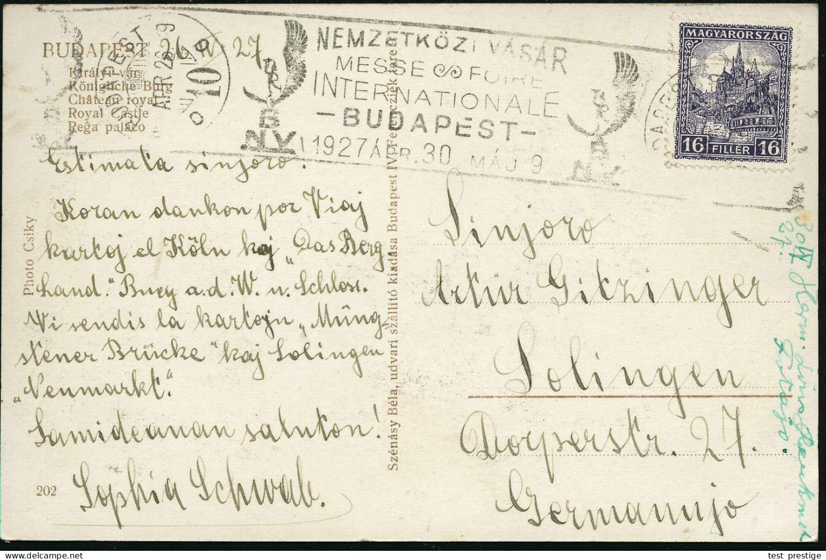 UNGARN 1927 (26.4.) Zweisprachiger Roll-WSt.: BUDAPEST/10/..MESSE-FOIRE/INTERNAT./BUDAPEST.. (Logo: Hermes) Ausl.-Ak.( K - Autres