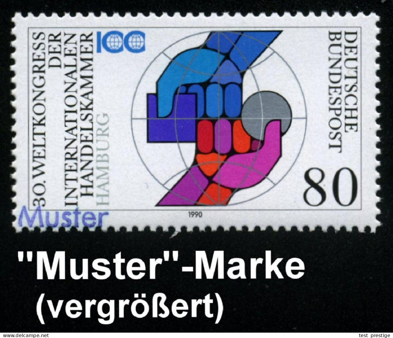 B.R.D. 1990 (Juni) 80 Pf. "30. Weltkongreß Der Internat. Handelskammer" (ICC) In Hamburg Mit Amtl. Handstempel  "M U S T - Sonstige & Ohne Zuordnung
