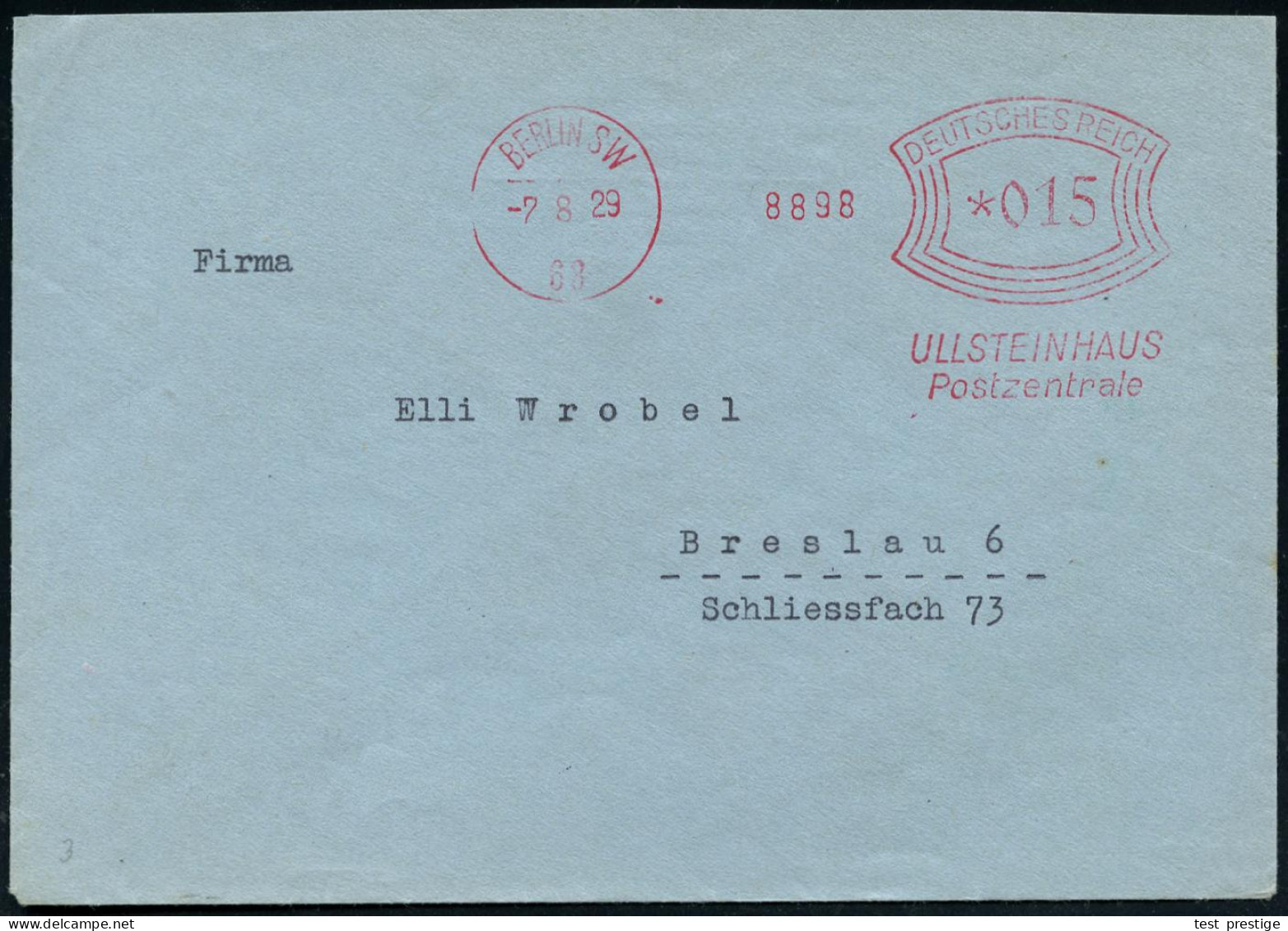 BERLIN SW/ 68/ ULLSTEINHAUS/ Postzentrale 1929 (7.8.) AFS Francotyp= Jüdisches Verlagshaus, Von Den Nazis 1934 "arisiert - Judaisme