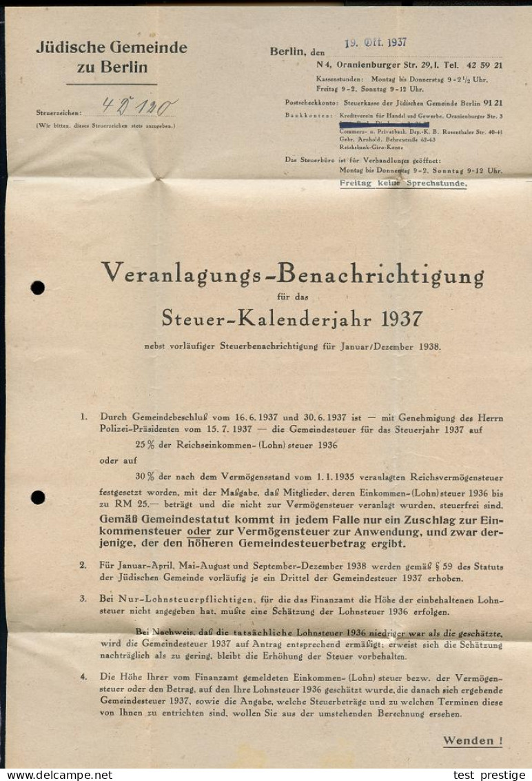 BERLIN N/ 4/ J.G./ N4. Oranienburger Str.29 1939 (25.4.) Seltener, Anonymisierter AFS Francotyp = J üdische Gemeinde Ber - Judaika, Judentum