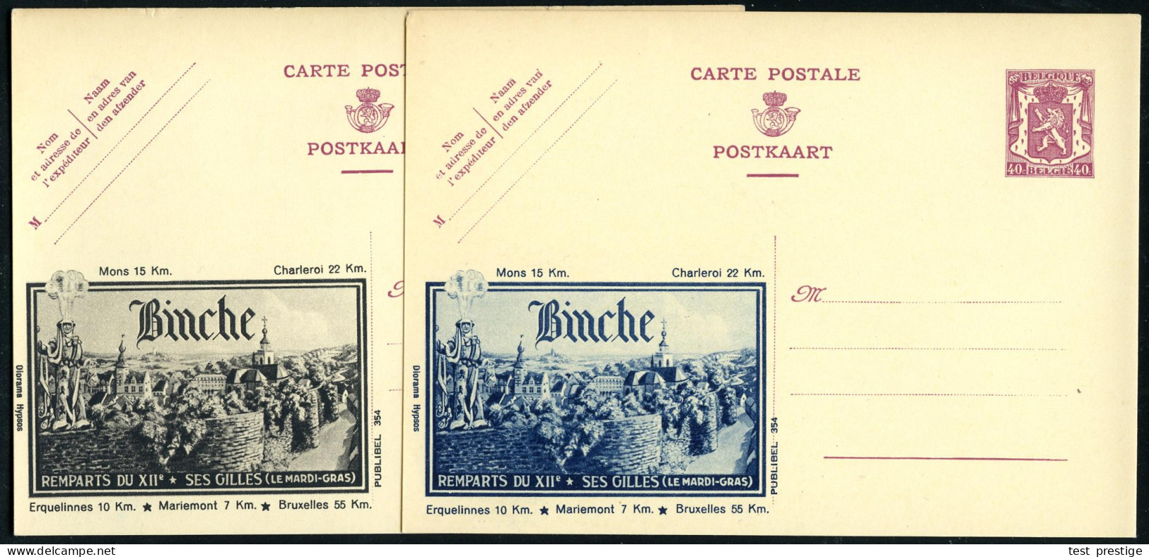 BELGIEN 1938 40 C. Reklame-P. Wappenlöwe, Braunlila: Binche, REMPARTS DU XII; SES GILLES (LE MARDI-GRAS) = Karnevals-Fig - Carnaval