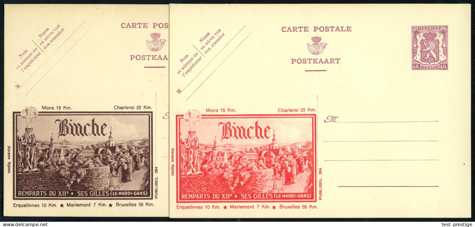 BELGIEN 1938 40 C. Reklame-P. Wappenlöwe, Braunlila: Binche, REMPARTS DU XII; SES GILLES (LE MARDI-GRAS) = Karnevals-Fig - Carnaval