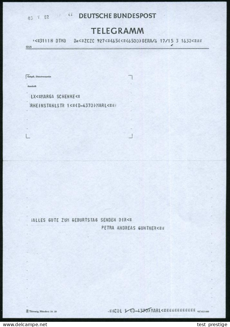 B.R.D. 1982 (Nov.) Schmuckblatt-Telegramm: Geburt = Gähnendes Baby (Foto: Taylor U. Taylor) Vs. Gedrucktes, Stilis. Post - Andere & Zonder Classificatie