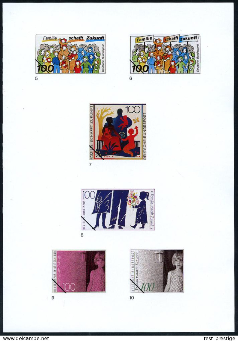 B.R.D. 1992 (Mai) 100 Pf. "Familie Schafft Zukunft", 20 Verschied. Color-Alternativ-Entwürfe D. Bundesdruckerei Auf 4 En - Autres & Non Classés