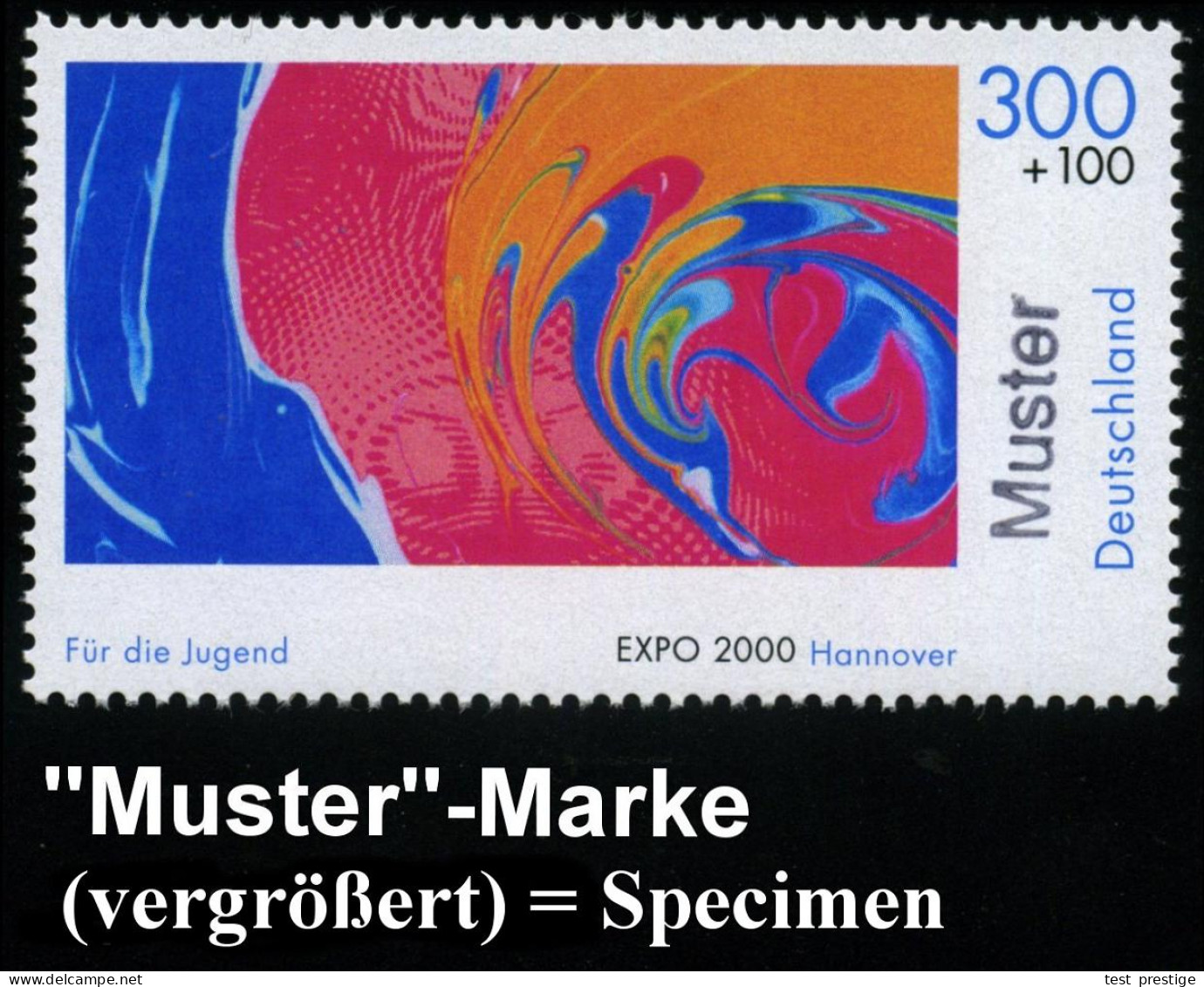 B.R.D. 2000 (Juni) "Jugend auf der EXPO 2000" (Hannover) kompl. Satz, jede Marke mit amtl. Handstempel  "M u s t e r" , 
