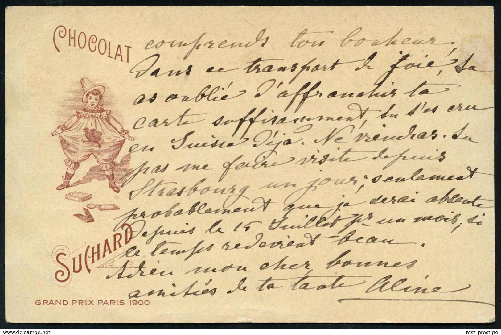 SCHWEIZ 1900 (1.7.) PP 5 Pf. Tellknabe, Grün: CHOCOLAT SUCHARD, GRAND PRIX PARIS 1900 = Kind In Clown-Kostüm (u. Lupe, S - Autres & Non Classés