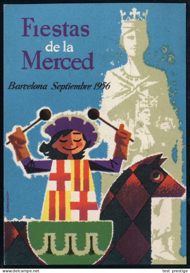 SPANIEN 1957 (Jan.) 15 C. "Ungarische Kinderhilfe" = Ungarn-Aufstand 1956!, EF Auf Color-Ak.: Fiestas De La Merces, Barc - Autres & Non Classés