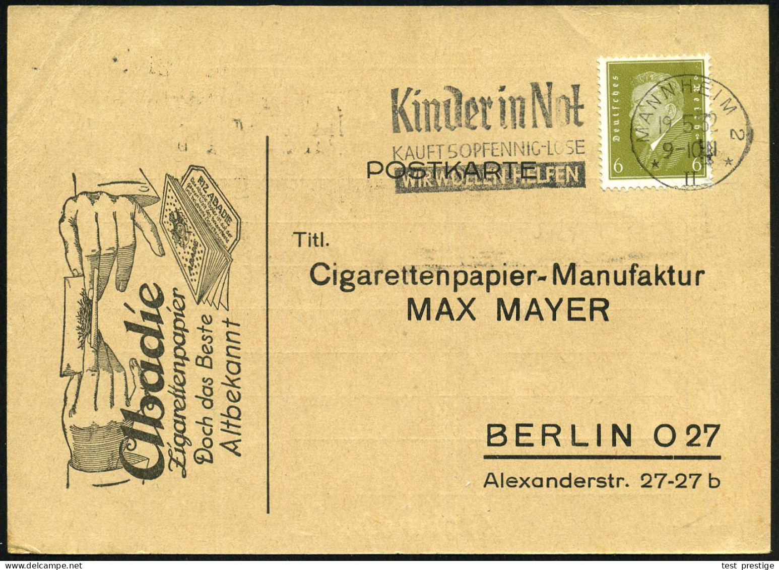 MANNHEIM 2/ *II*/ Kinder In Not/ KAUFT 50PFENNIG-LOSE/ WIR WOLLEN HELFEN 1932 (19.5.) Seltener MWSt Auf Firmen-Reklamekt - Otros & Sin Clasificación