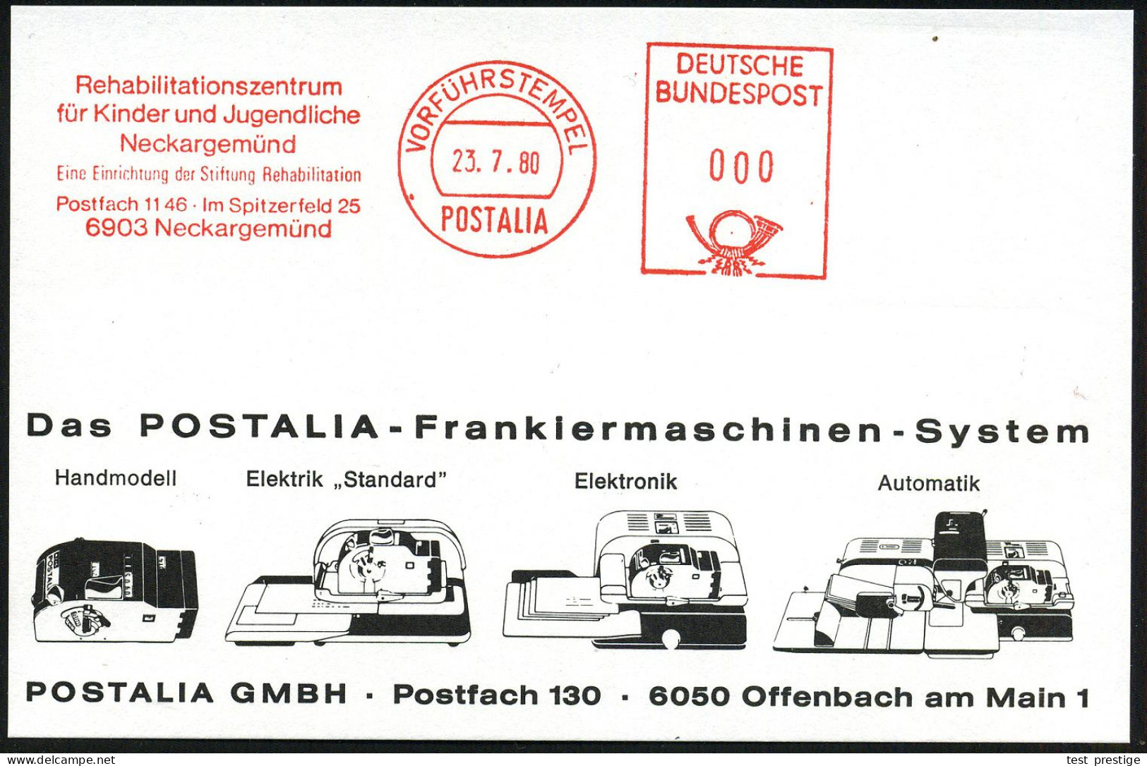6903 Neckargemünd 1980 (23.7.) AFS: VORFÜHRSTEMPEL/POSTALIA/ Rehabilitationszentrum/für Kinder U.Jugendliche.. , Seltene - Other & Unclassified