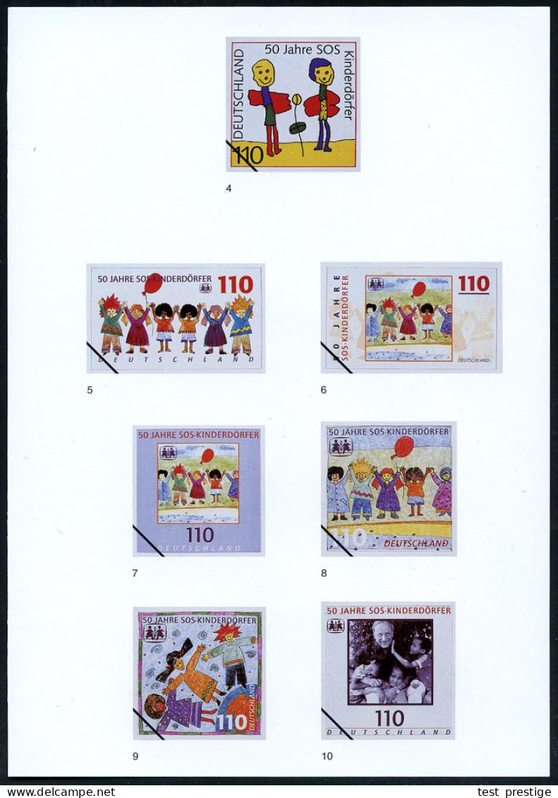 B.R.D. 1999 (Apr.) 110 Pf. "50 Jahre SOS-Kinderdörfer", 22 Verschied. Color-Alternativ-Entwürfe D. Bundesdruckerei Auf 4 - Sonstige & Ohne Zuordnung