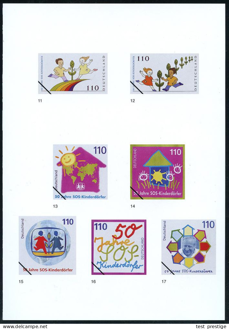 B.R.D. 1999 (Apr.) 110 Pf. "50 Jahre SOS-Kinderdörfer", 22 Verschied. Color-Alternativ-Entwürfe D. Bundesdruckerei Auf 4 - Sonstige & Ohne Zuordnung