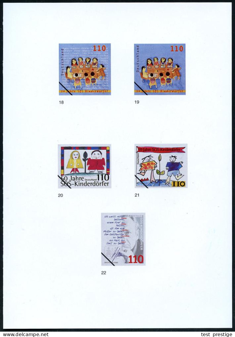 B.R.D. 1999 (Apr.) 110 Pf. "50 Jahre SOS-Kinderdörfer", 22 Verschied. Color-Alternativ-Entwürfe D. Bundesdruckerei Auf 4 - Sonstige & Ohne Zuordnung