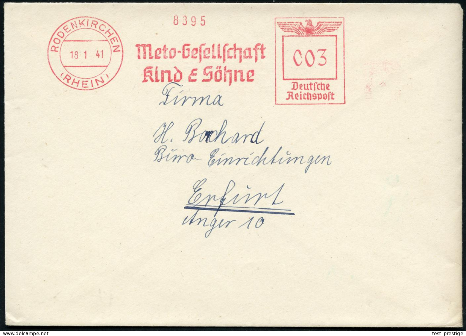 RODENKIRCHEN/ (RHEIN)/ Meto-Gesellschaft/ Kind & Söhne 1941 (1.2.) Seltener AFS Francotyp , Rs. Abs.-Vordruck: METO-GESE - Unclassified