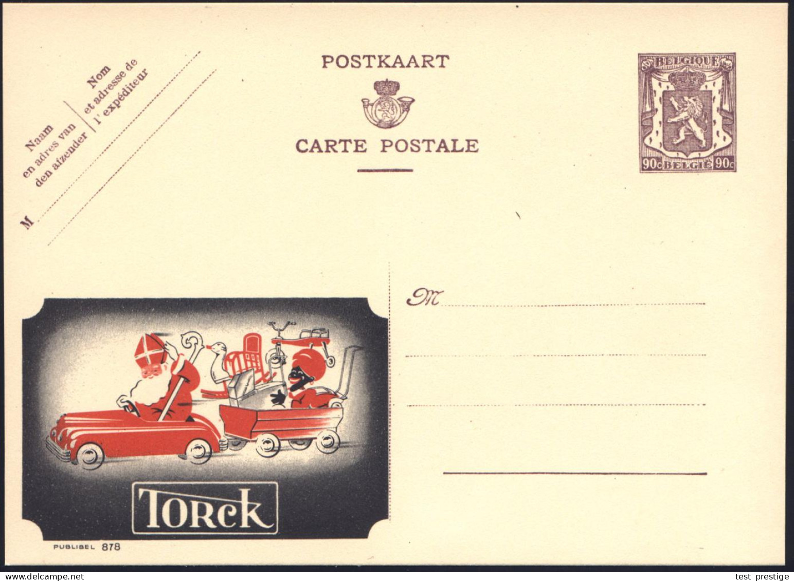 BELGIEN 1948 90 C. Reklame-P Löwe, Braunlila: TORCK = St. Nikolaus Mit Mohr, Schaukelstuhl, Dreirad, Kinderwagen, Fläm.  - Non Classificati