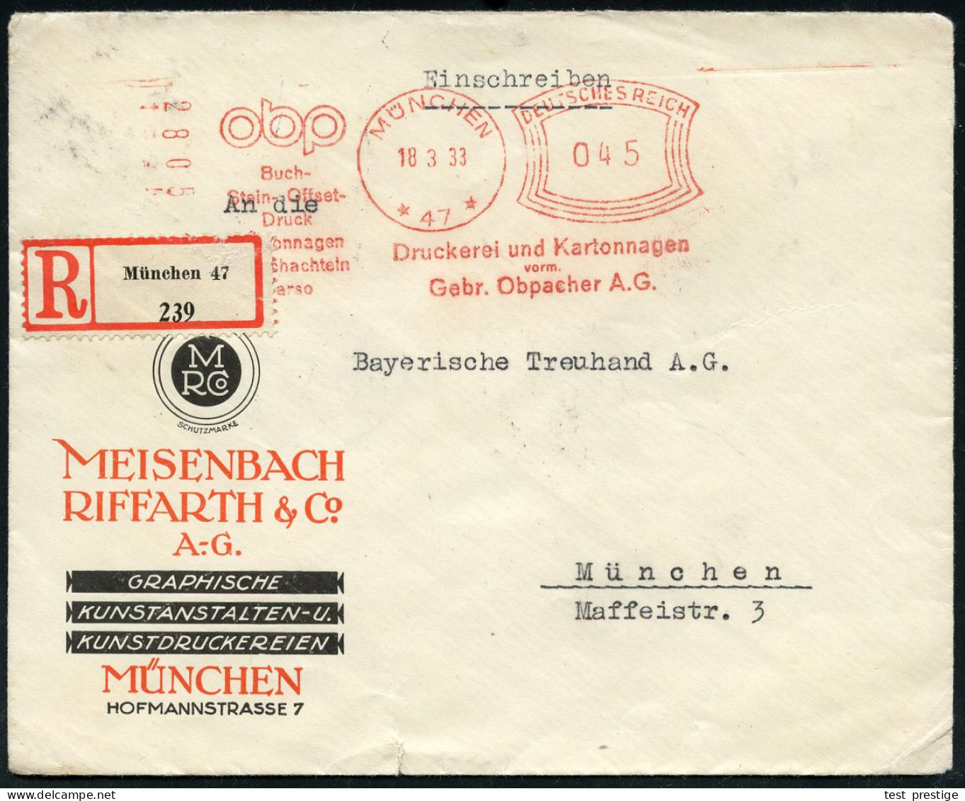 MÜNCHEN/ *47*/ Obp/ Buch-/ Stein,Offset-/ Druckerei../ Druckerei U.Kartonagen/ Vorm./ Gebr.Obpacher A.G. 1933 (18.3.) Se - Autres