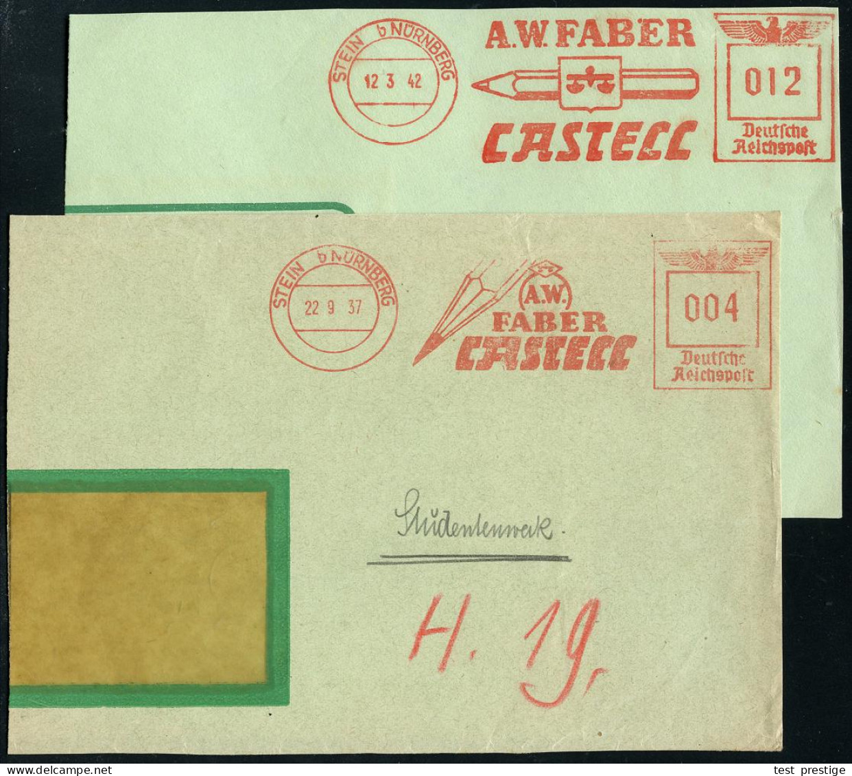 STEIN B NÜRNBERG/ A.W.FABER/ CASTELL 1937/42 2 Verschiedene AFS Francotyp = Je Bleistift , 2 Klar Gest. Teil-Vorderseite - Otros