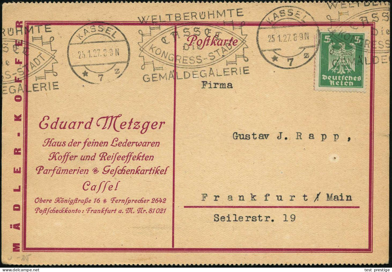 KASSEL/ *7z/ WELTBERÜHMTE/ GEMÄLDEGALERIE.. 1927 (25.1.) Seltener Band-MWSt Mit "K"(assel) = Galerie Alter Mei-ster Wilh - Musées