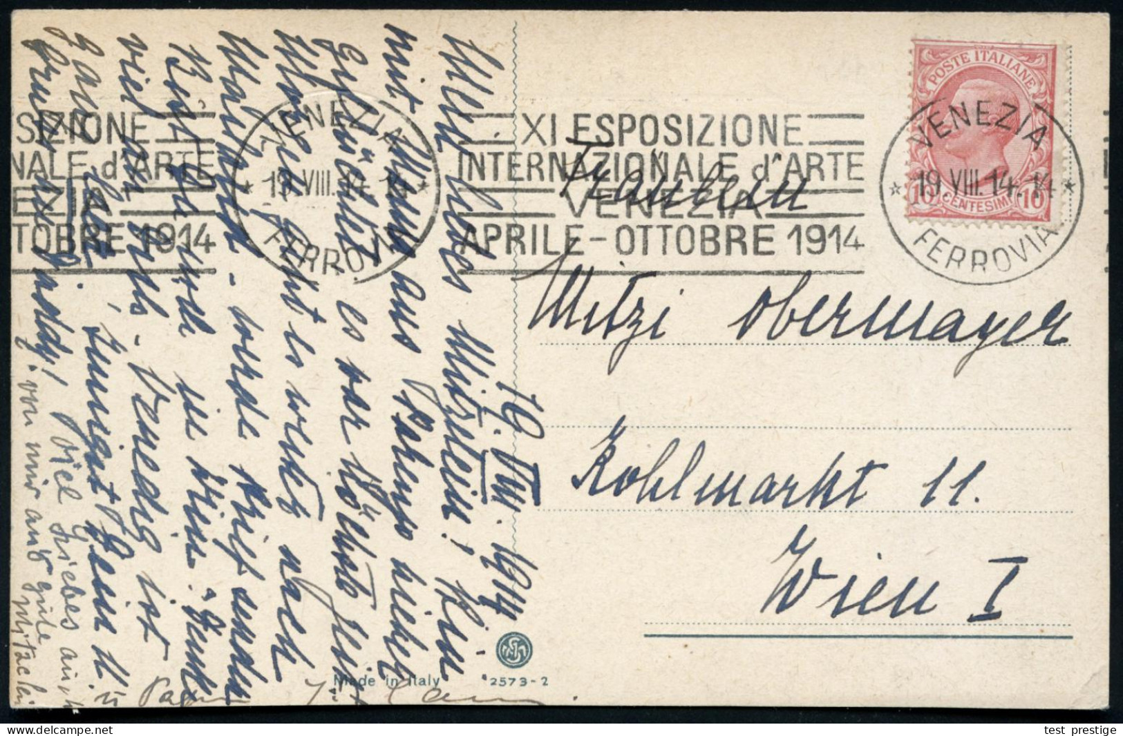 ITALIEN 1914 (19.8.) Band-MWSt: VENEZIA/FERROVIA/XI ESPOSIZIONE/ INTERNAZIONALE D'ARTE.. = 11. Internat. Kunst-Biennale, - Otros & Sin Clasificación