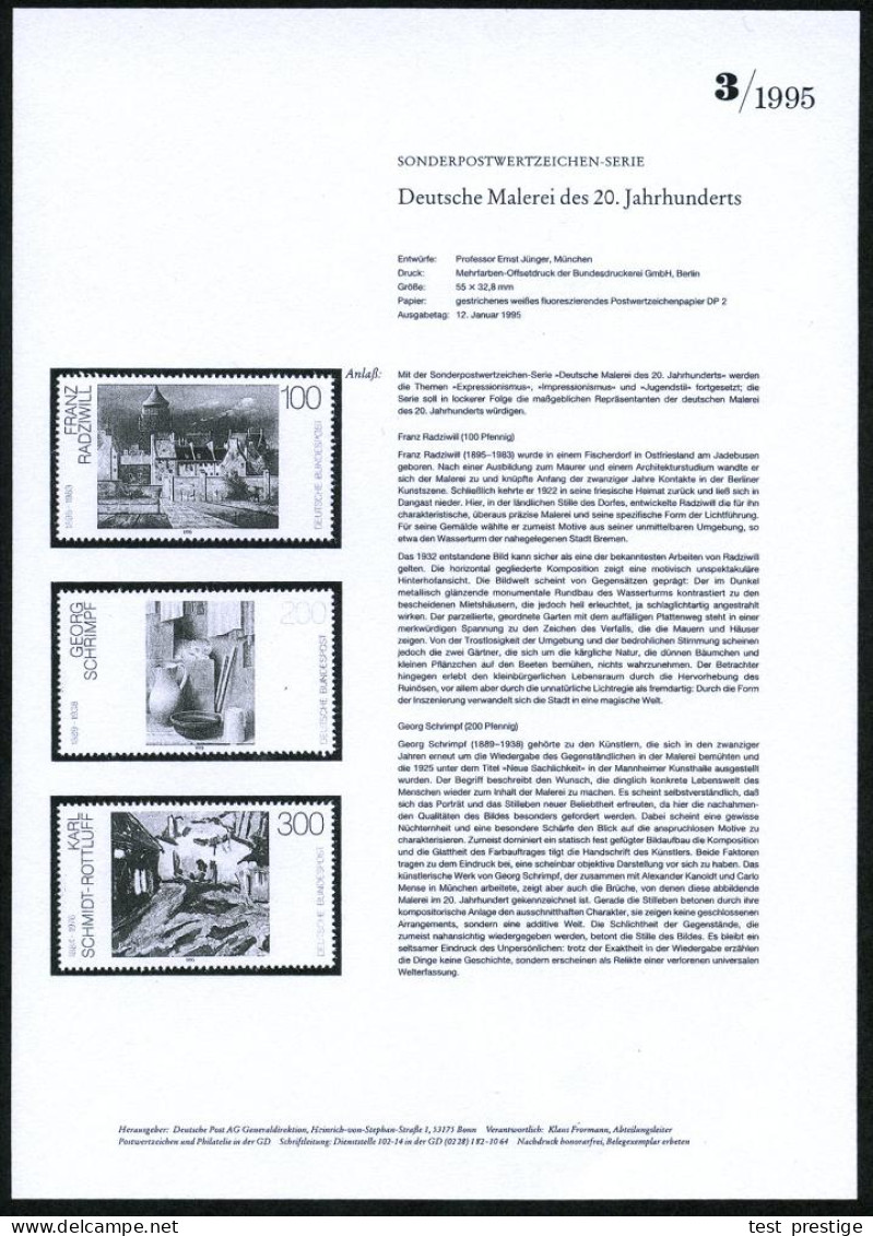 B.R.D. 1995 (Jan.) "Deutsche Malerei 20. Jhdt.", Kompl. Satz = 100 Pf. F. Radziwil ("Wasserturm Bremen") 200 Pf. G. Schr - Sonstige & Ohne Zuordnung